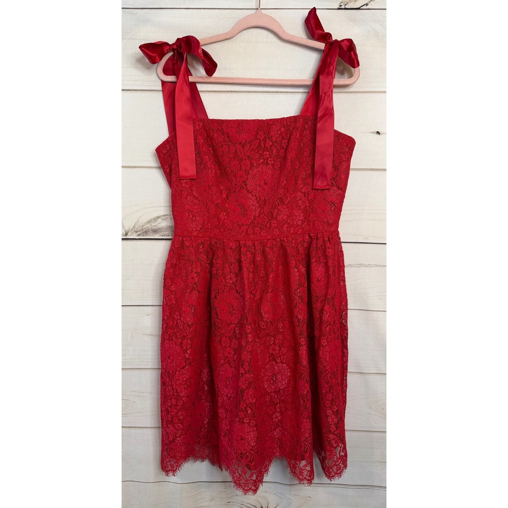 Gal Meets Glam Collection Red Lace Tie Shoulder Fit & Flare Dress Womens Size 12